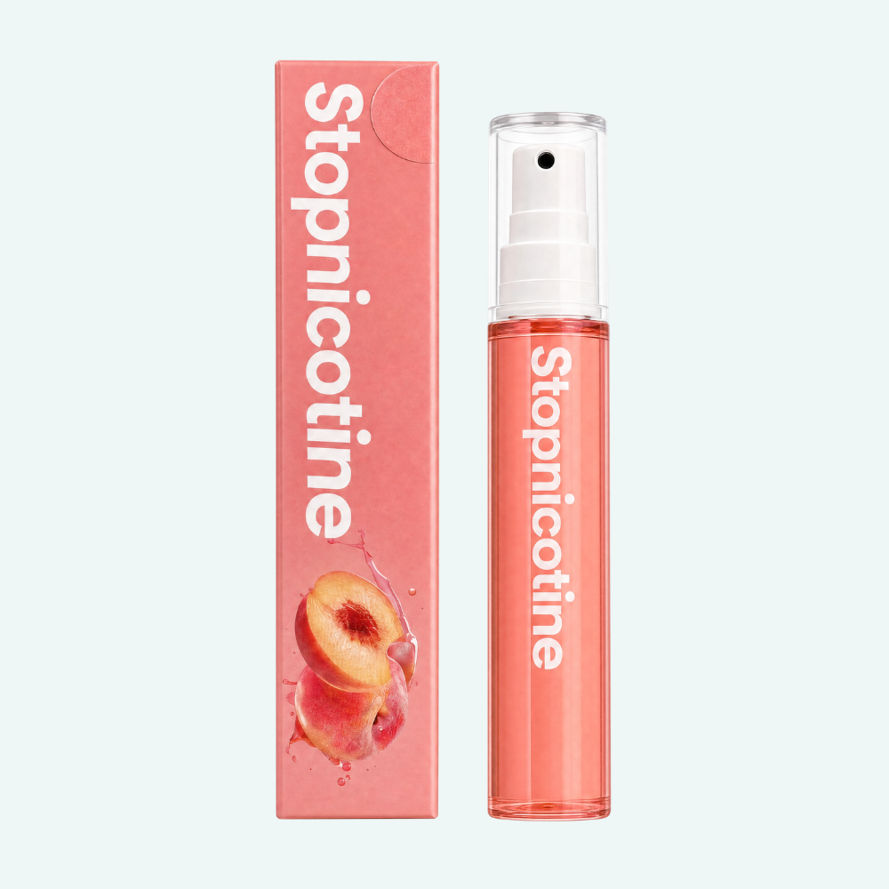 StopNicotine Smile - Haleine fraîche quelques secondes après avoir fumé | Pêche | 10ml et 150+ pulvérisations