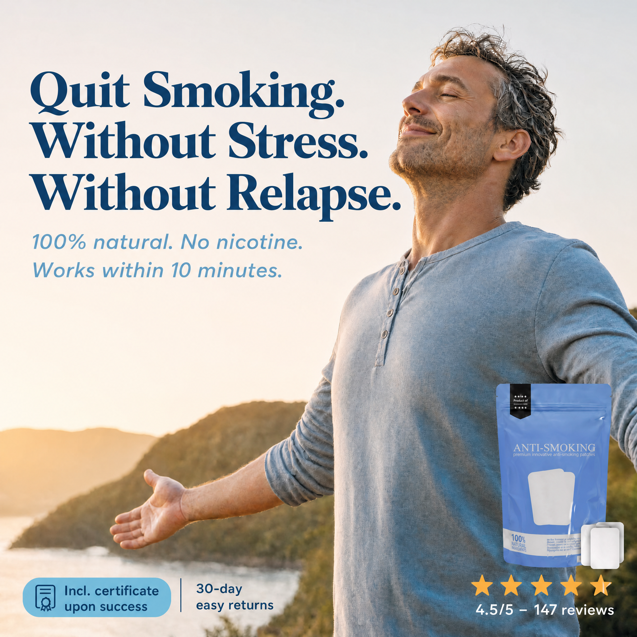 Patchs NicoQuit® - Sevrage tabagique sans stress. Sans rechute | Luttez contre les symptômes de sevrage | 15 pièces